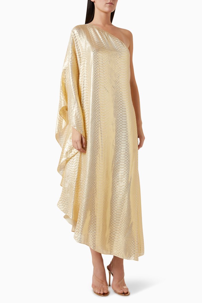 

One-shoulder Dress in Metallic Jacquard, Gold