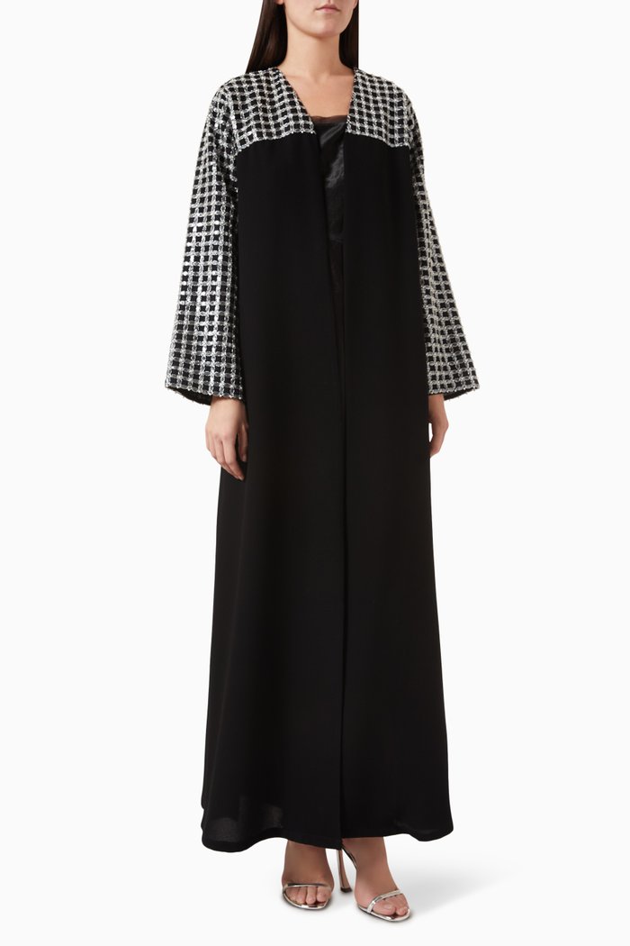 

Embellished Abaya in Textured Fabric, Multicolour