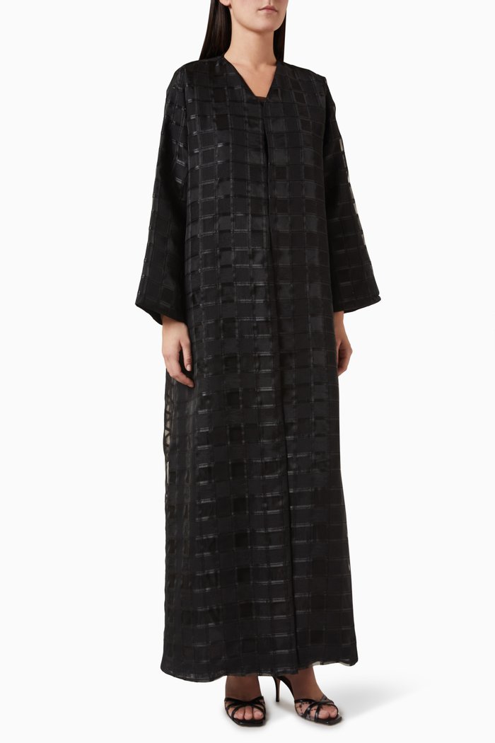 

Patterned V-neck Abaya, Black