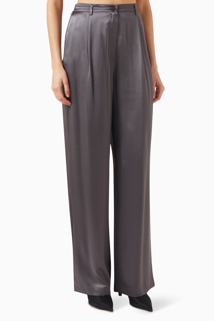Wide-leg Pants in Mulberry Silk, Black