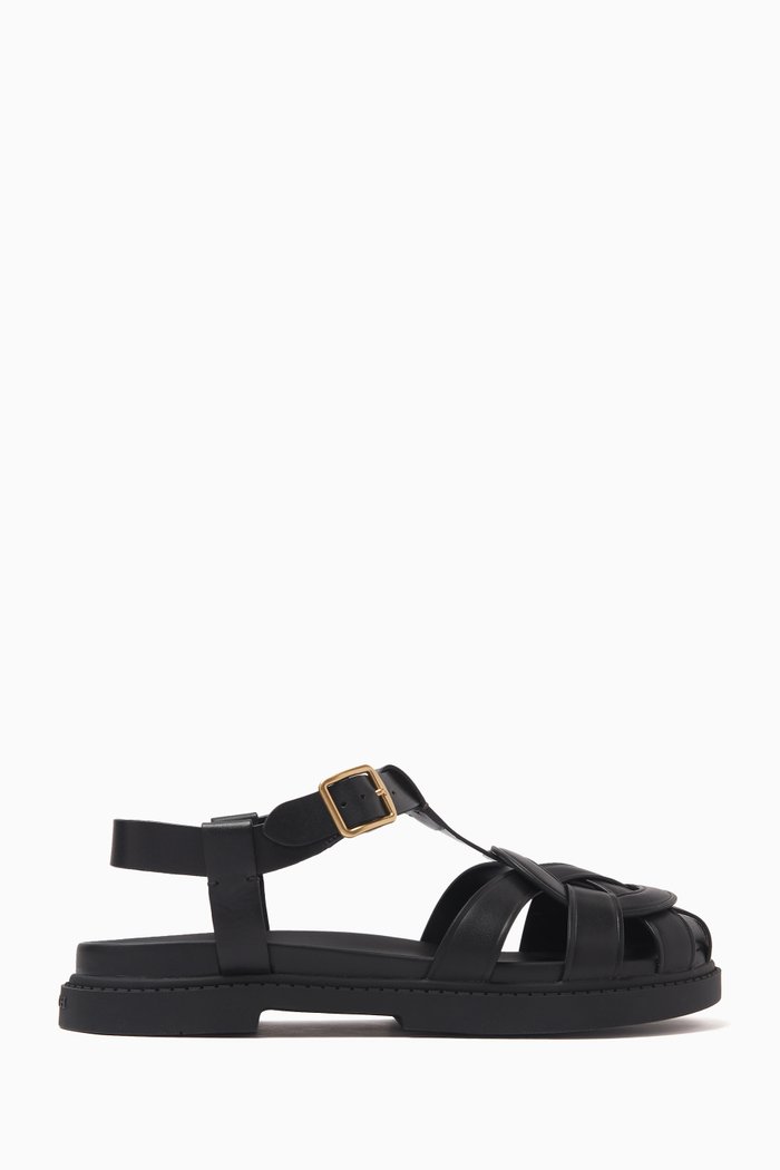 Bella Fisherman Sandals in Leather, Black