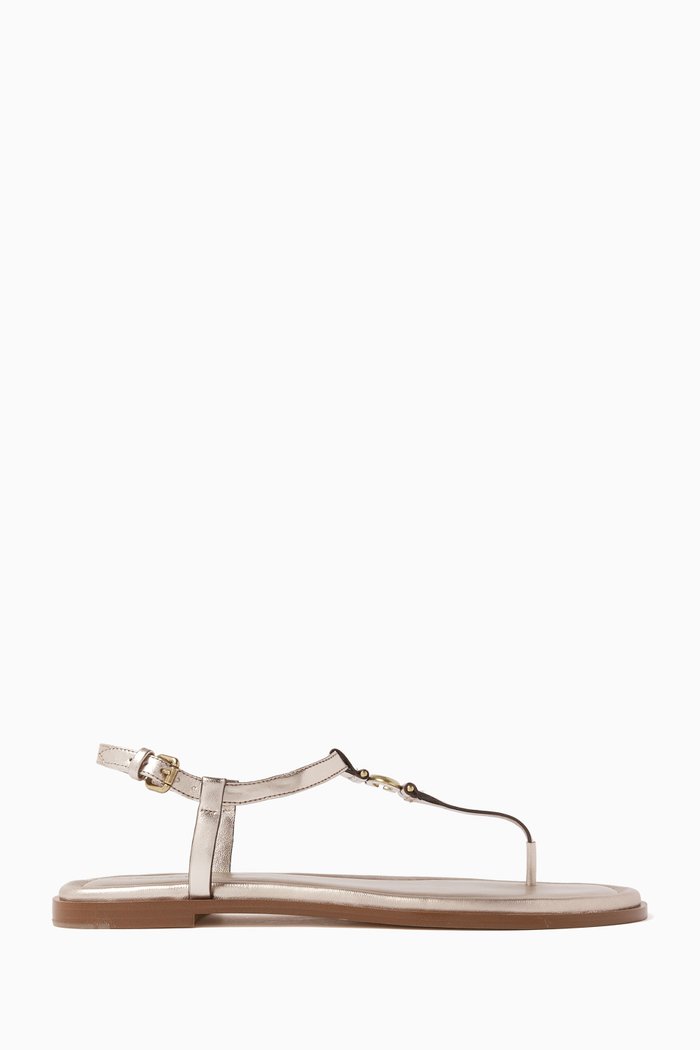 

Jessica T-strap Sandals in Metallic Leather, Gold