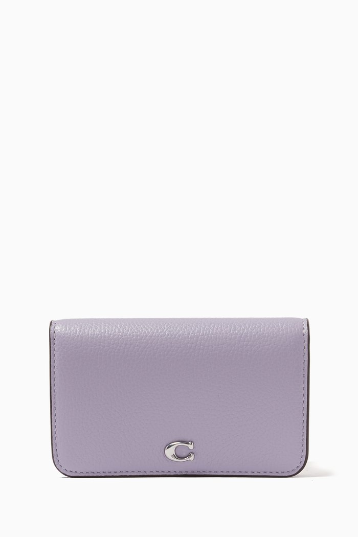 

Slim Card Wallet in Leather, Purple