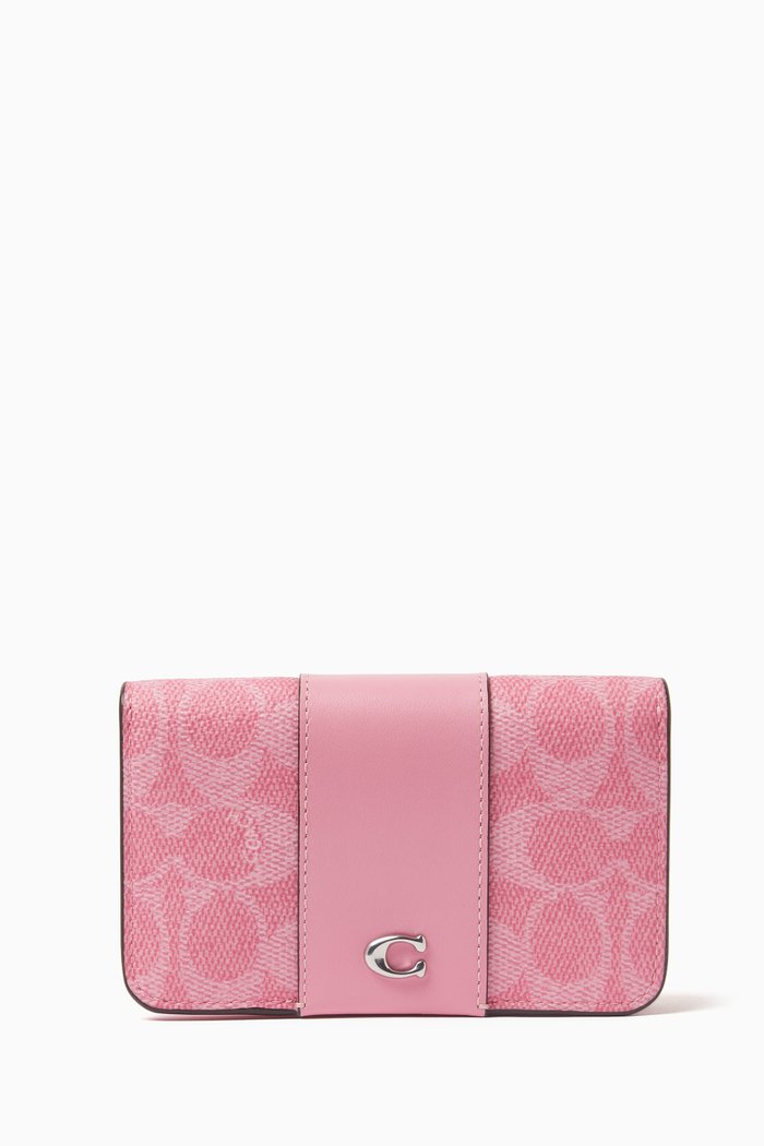 

Slim Card Wallet in Logo Canvas, Pink