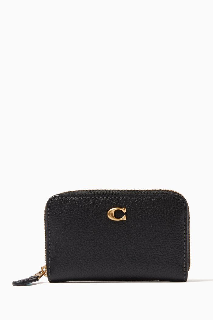 

Small Essentials Zip Card Case in Pebble Leather, Black