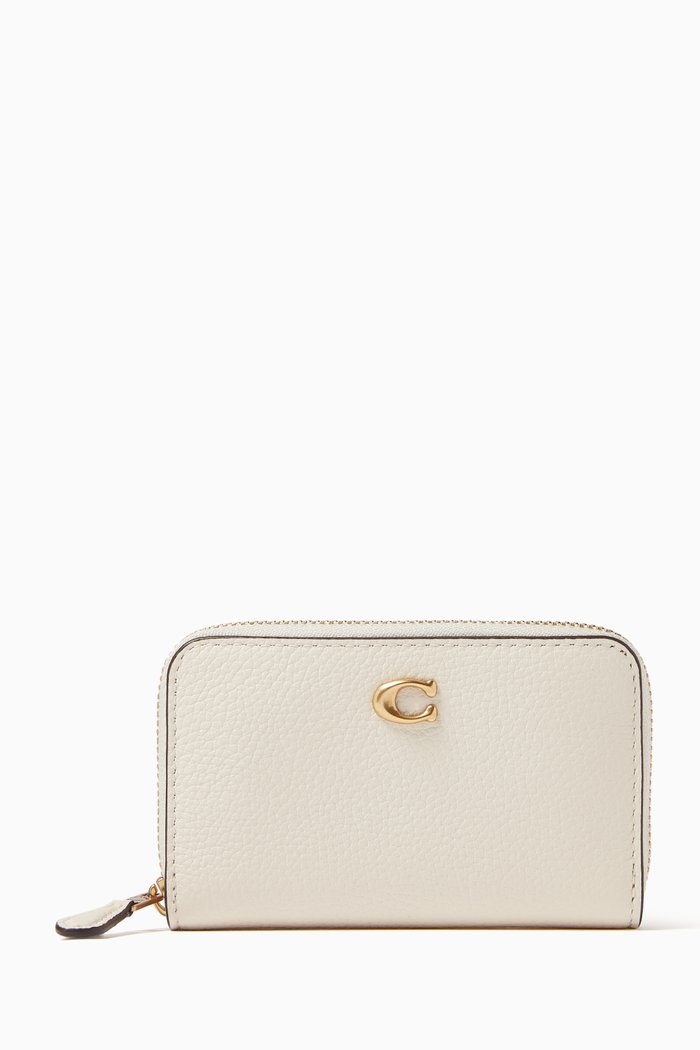 

Small Essentials Zip Card Case in Pebble Leather, White