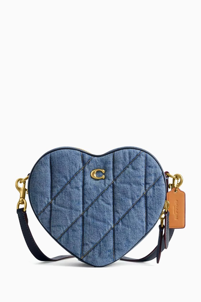 

Heart Quilted Crossbody Bag in Denim, Blue