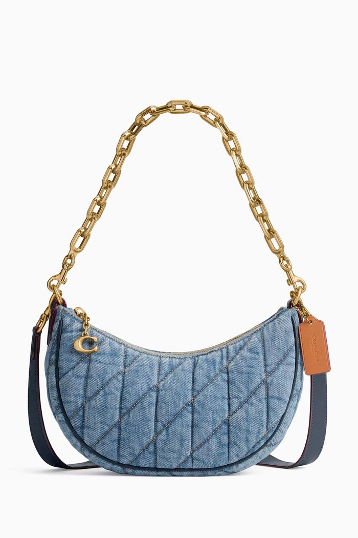 Mira Quilted Shoulder Bag in Cotton-denim, Blue