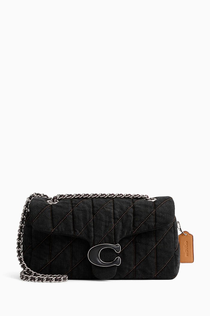 

Tabby 26 Quilted Shoulder Bag in Cotton-denim, Black