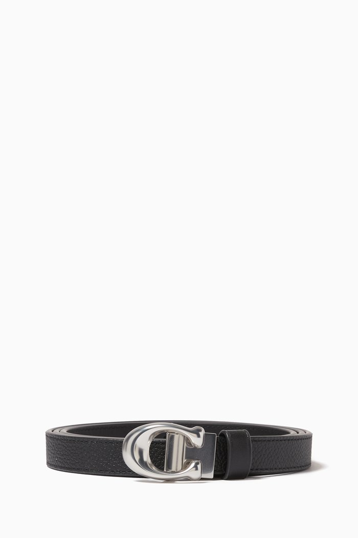 

Sculpted Signature Buckle Reversible Belt, Black