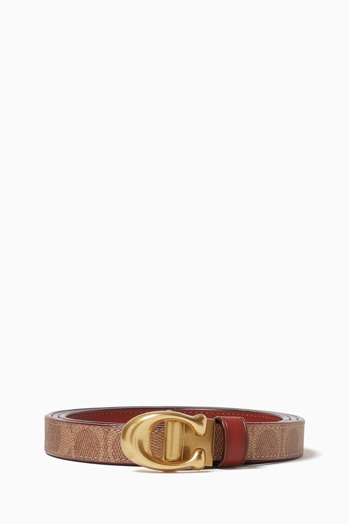 

Sculpted Signature Buckle Reversible Belt, Brown