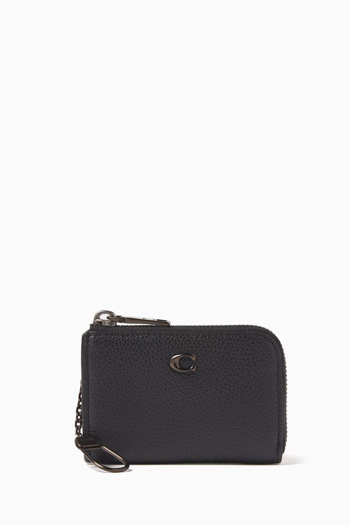 

L Zip Key Case in Polished Pebble Leather, Black