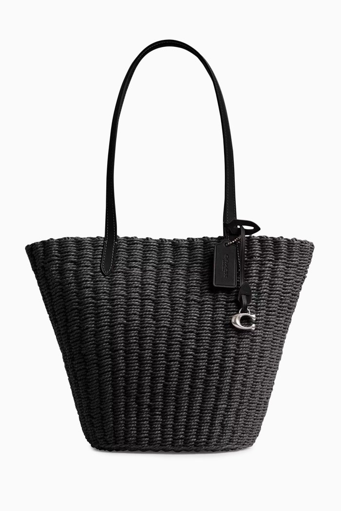 

Small Tote Bag in Straw Raffia, Black