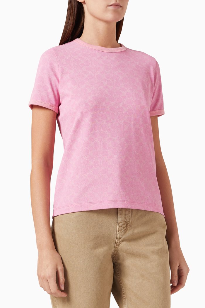 

Signature Ringer T-shirt in Organic Cotton, Pink