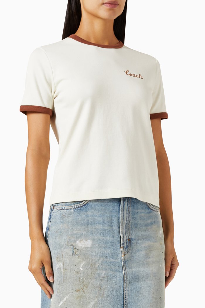 

Signature Ringer T-shirt in Cotton, Brown