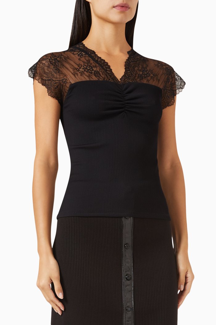 

Liliona Lace-yoke Top, Black