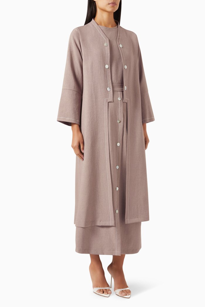 

4-piece Abaya Set in Crepe, Brown