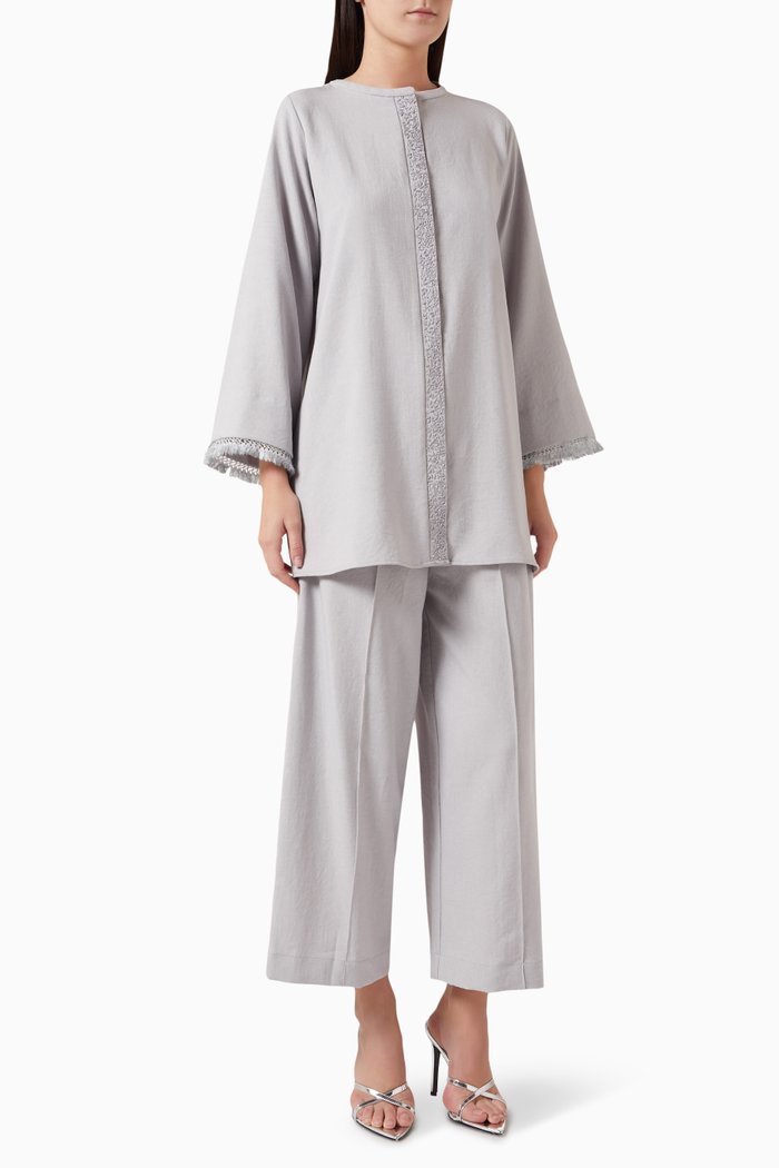 2-piece Top & Pants Set in Cotton-linen, Grey