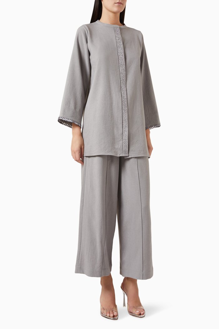 

2-piece Top & Pants Set in Cotton-linen, Grey