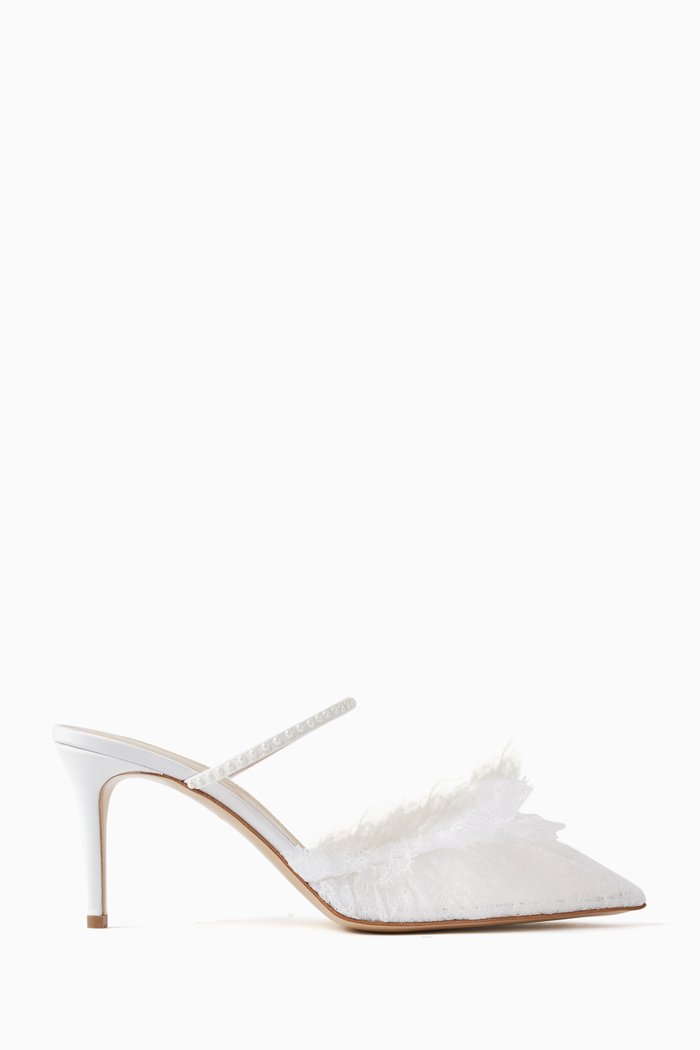 

Kaya 70 Pearl Mules in Tulle & Satin, White