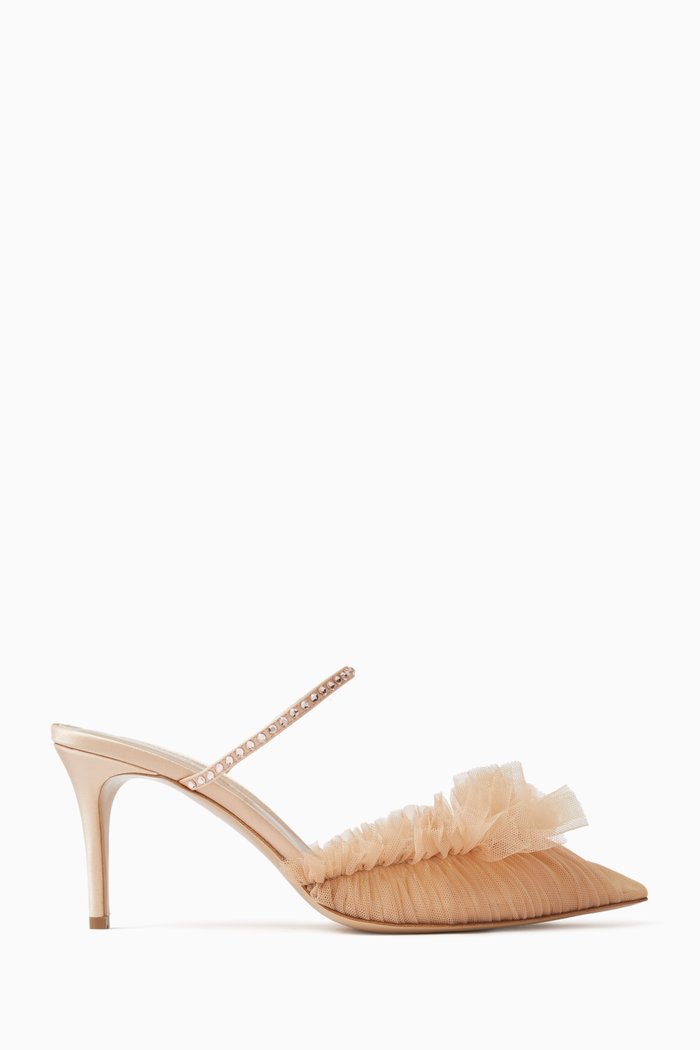 

Kaya 70 Crystal Mules in Tulle & Satin, Neutral