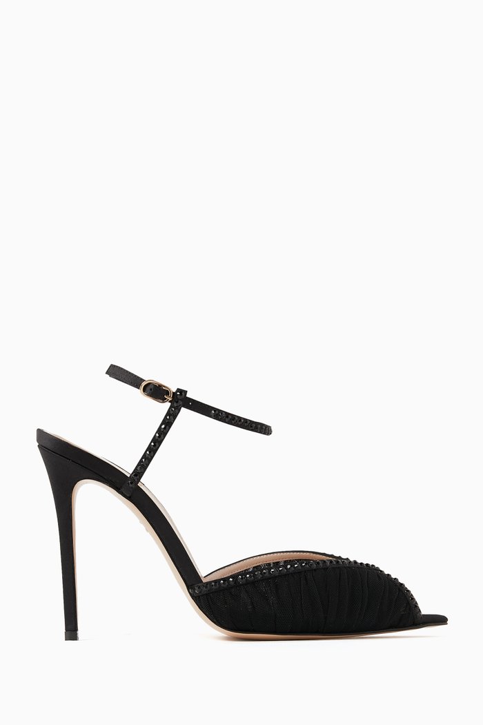 

Katy 105 Crystal Sandals in Tulle & Satin, Black