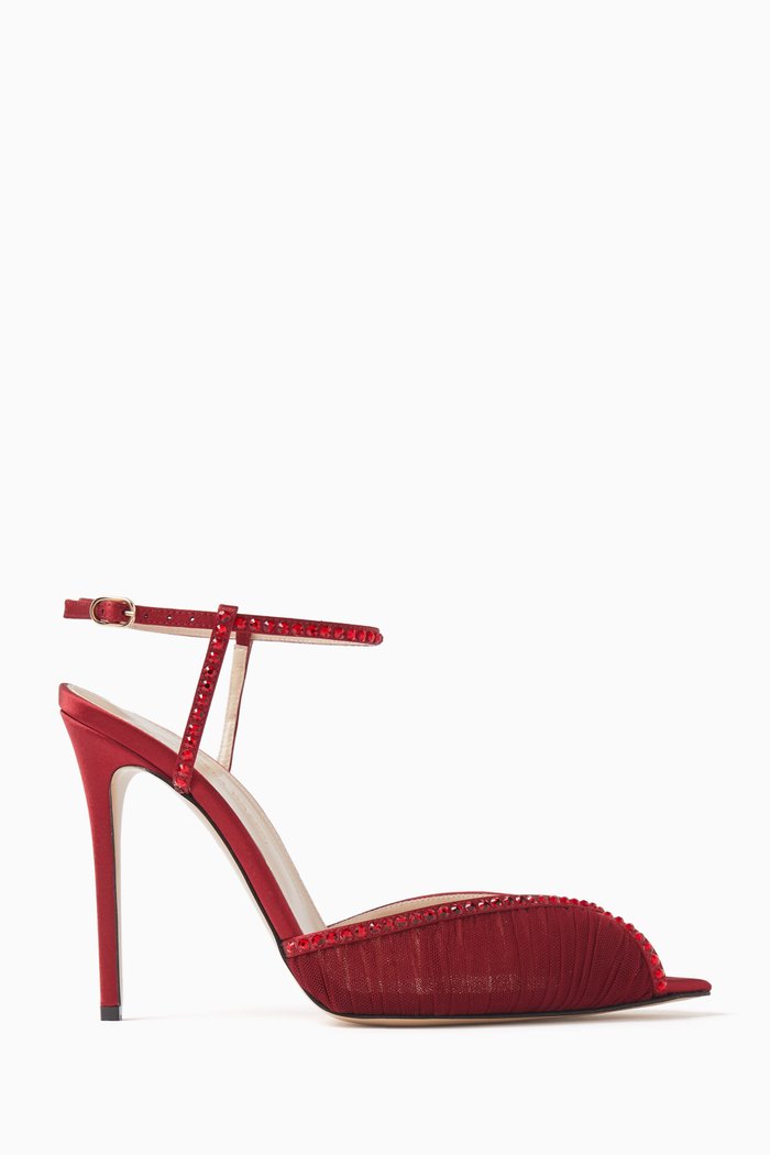 

Katy 105 Crystal Sandals in Tulle & Satin, Burgundy