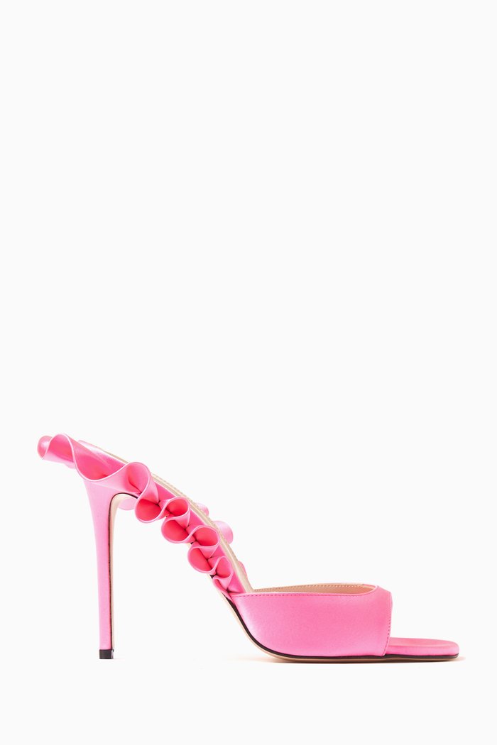 

Rouches 105 Ruffled Mule Sandals in Satin, Pink