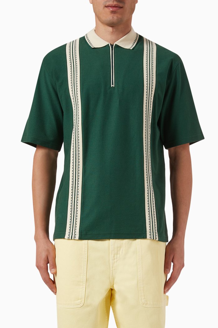 

Luca Zip Polo Shirt in Cotton Piqué, Green