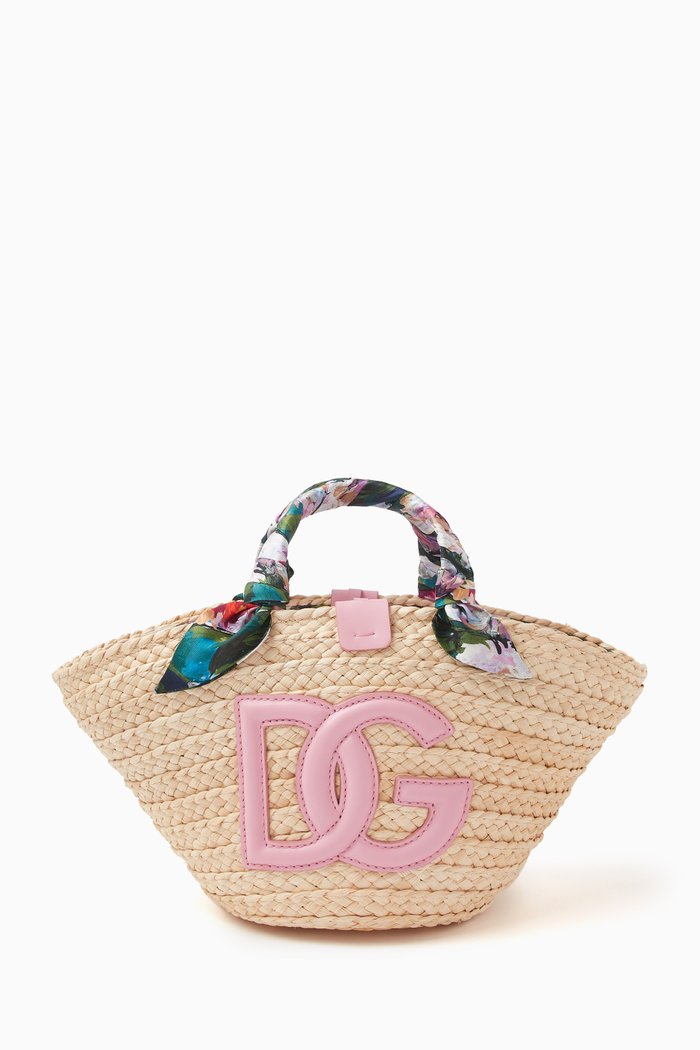 

Small Kendra DG Logo Tote Bag in Straw, Pink