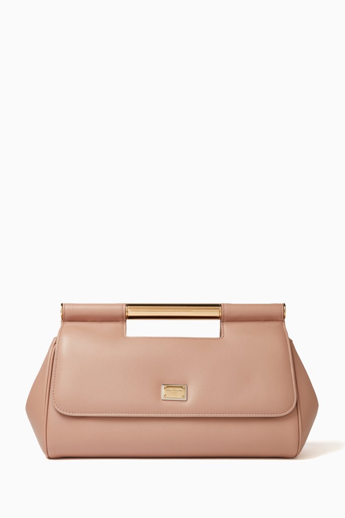 

Medium Sicily Clutch Bag in Leather, Neutral