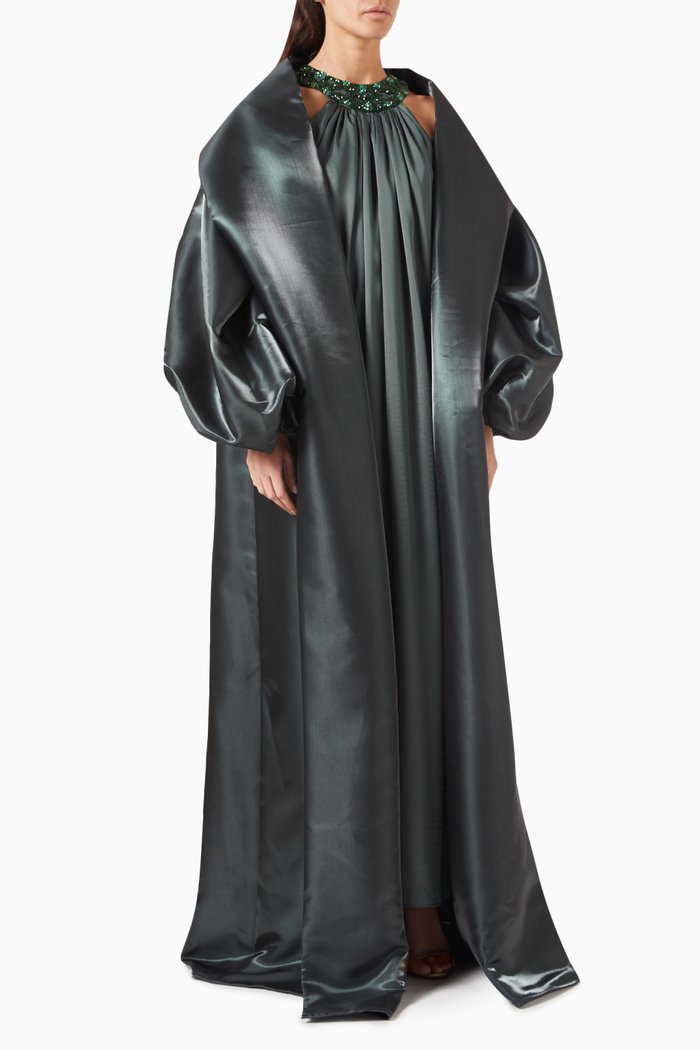 

Emerald Abaya & Dress Set in Crepe Silk & Taffeta, Green