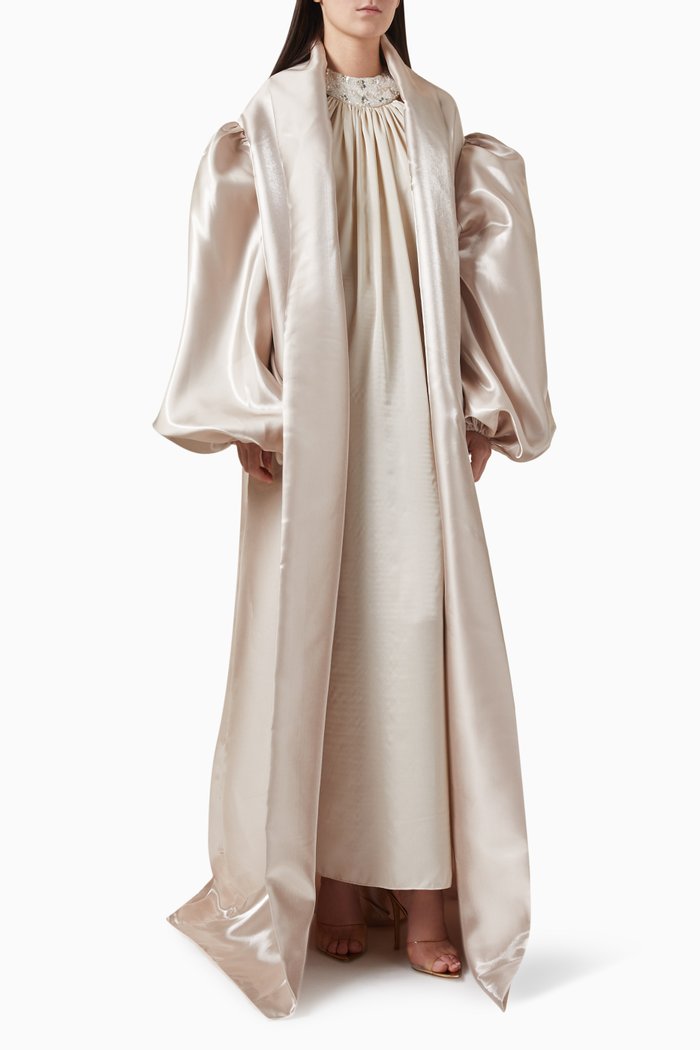 

Abaya Set in Crepe Silk & Taffeta, Neutral