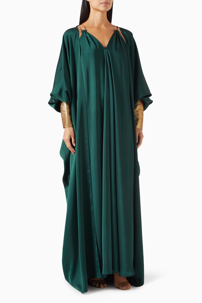 

Abaya Set in Crepe & Brocade, Green