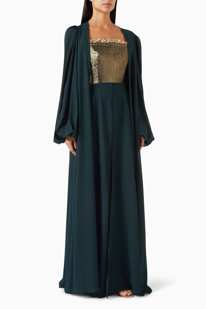

Sapphire Abaya Set in Silk & Chiffon, Green