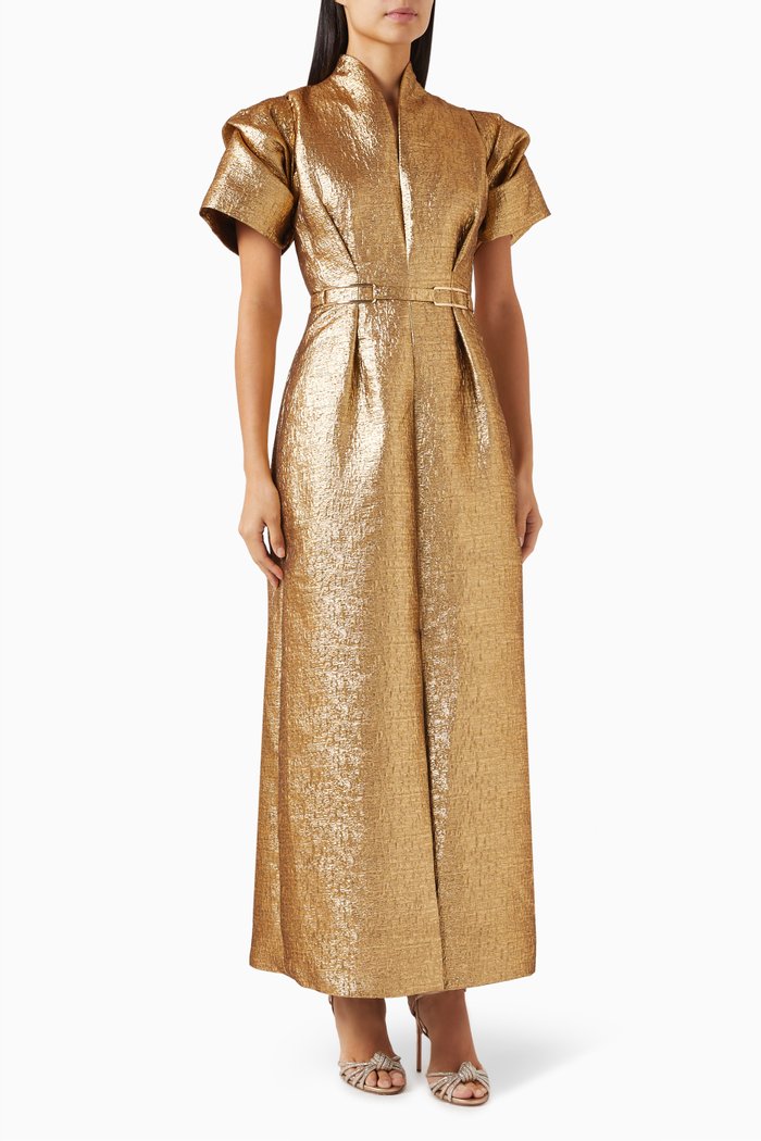 Citrine Maxi Dress in Brocade, Gold