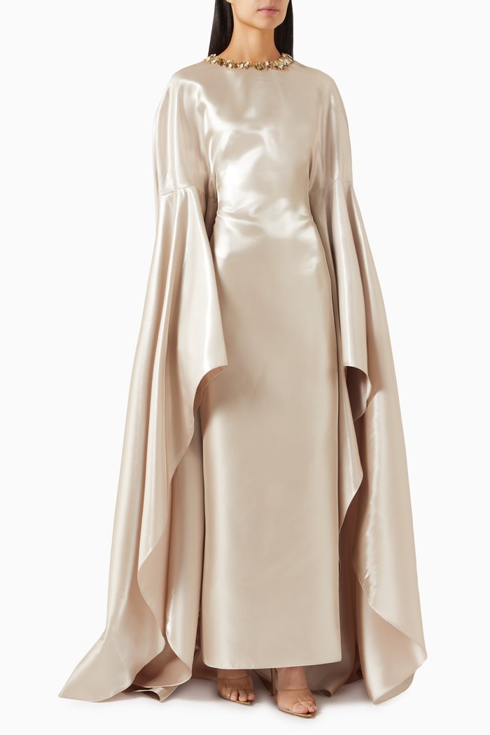 

Opal Cape Maxi Dress in Taffeta, Green