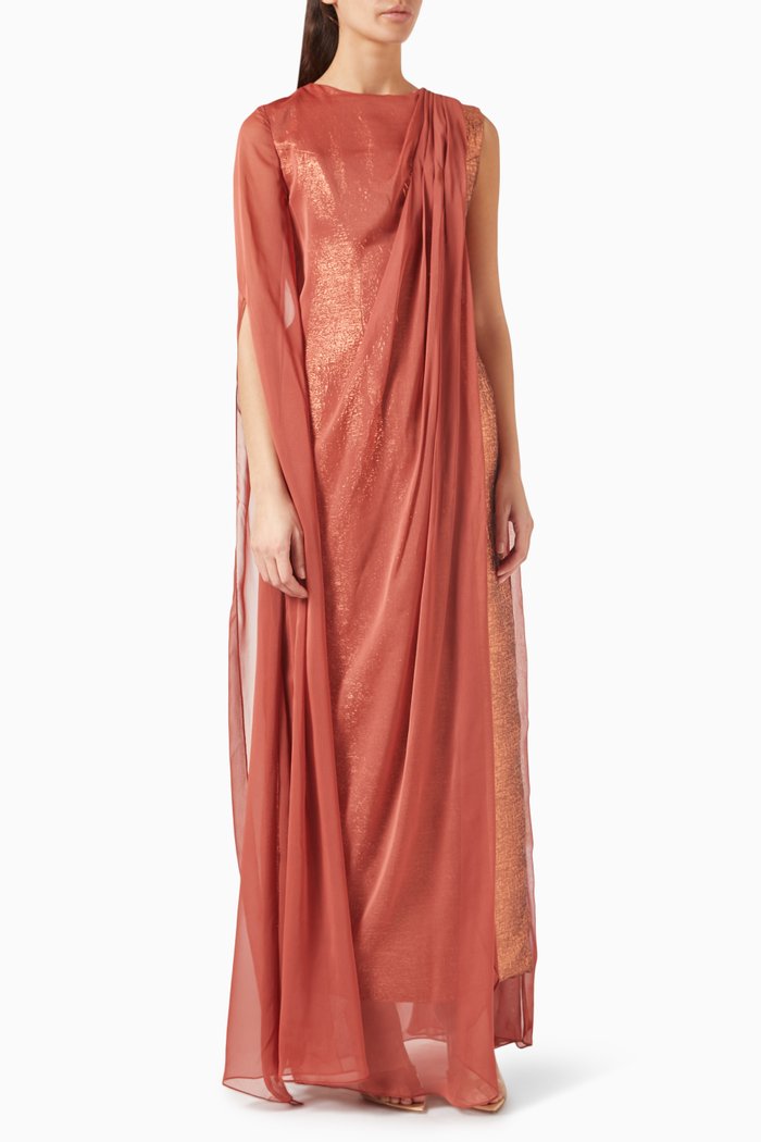 

Jasper Maxi Dress in Brocade & Silk Chiffon, Brown