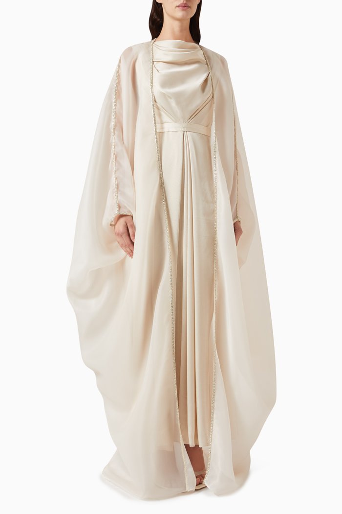 

Diamond Abaya Set in Crepe Silk & Organza, Neutral