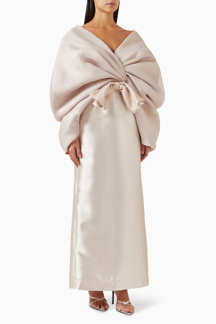 

Ivory Maxi Dress in Taffeta, Organza & Lace, Grey