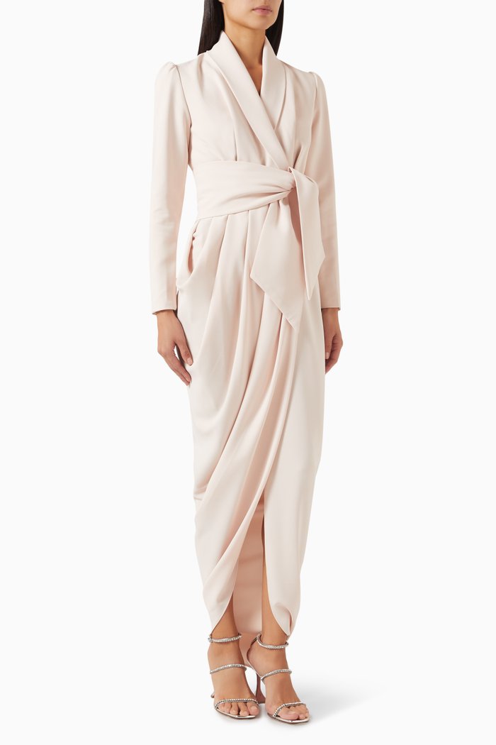 

Aurora Belted Maxi Dress in Crepe, Pink