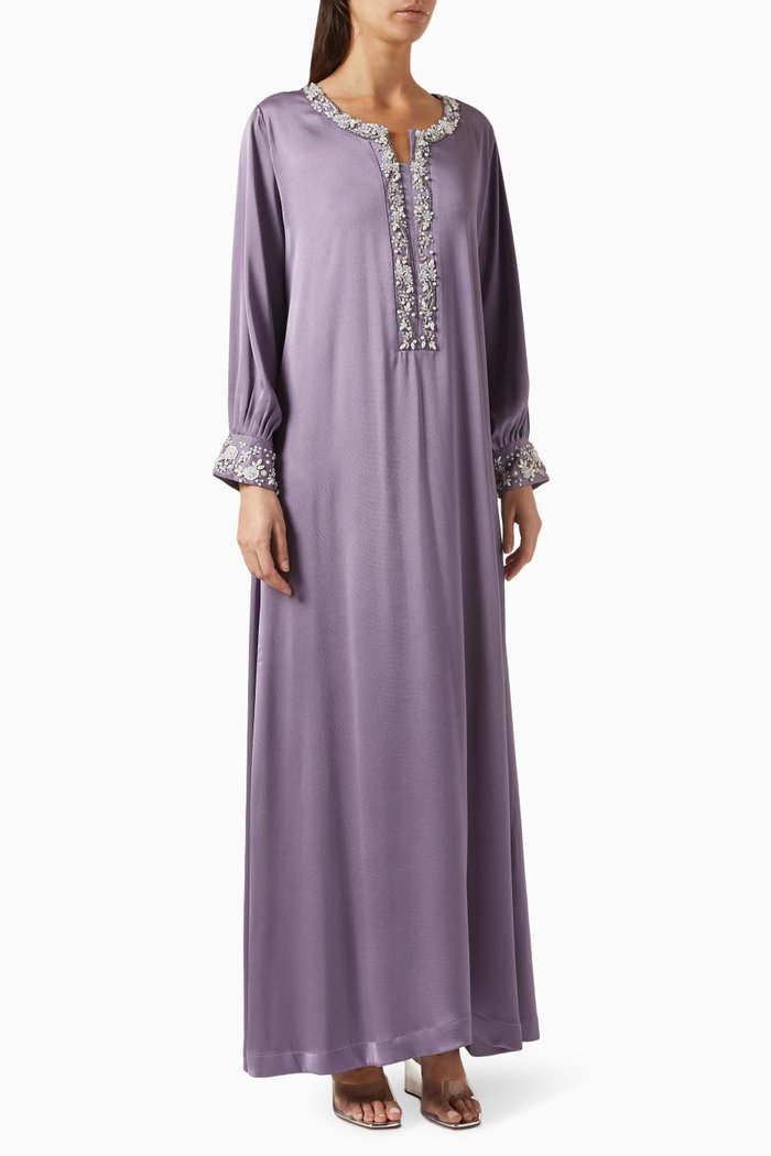 

Beaded Kaftan in Crêpe Satin, Purple