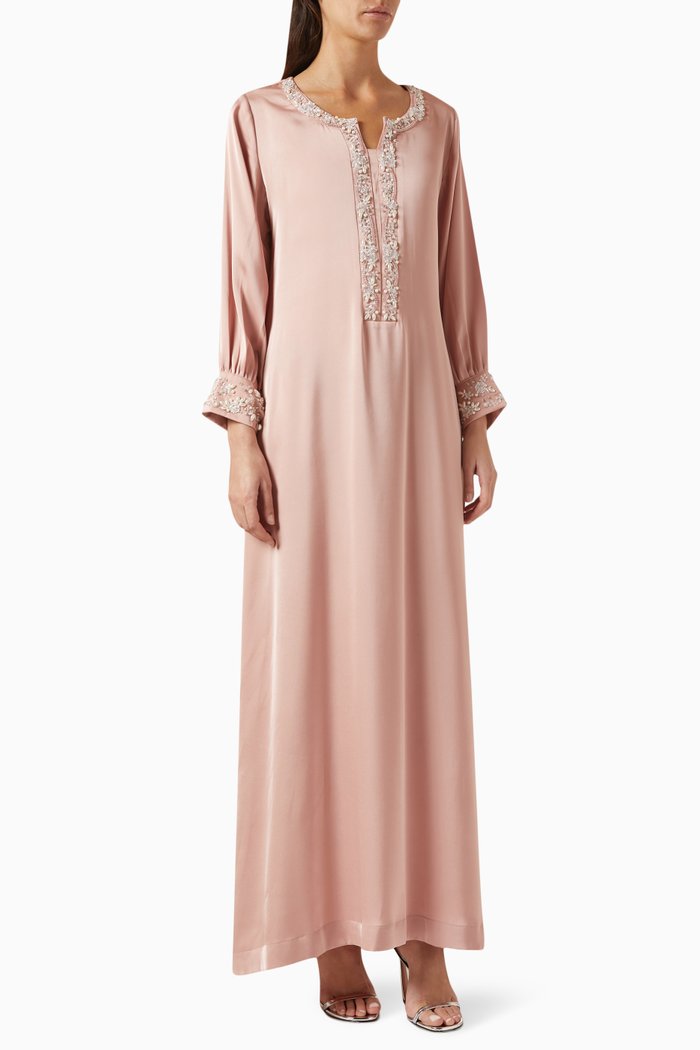 

Beaded Kaftan in Crêpe Satin, Pink