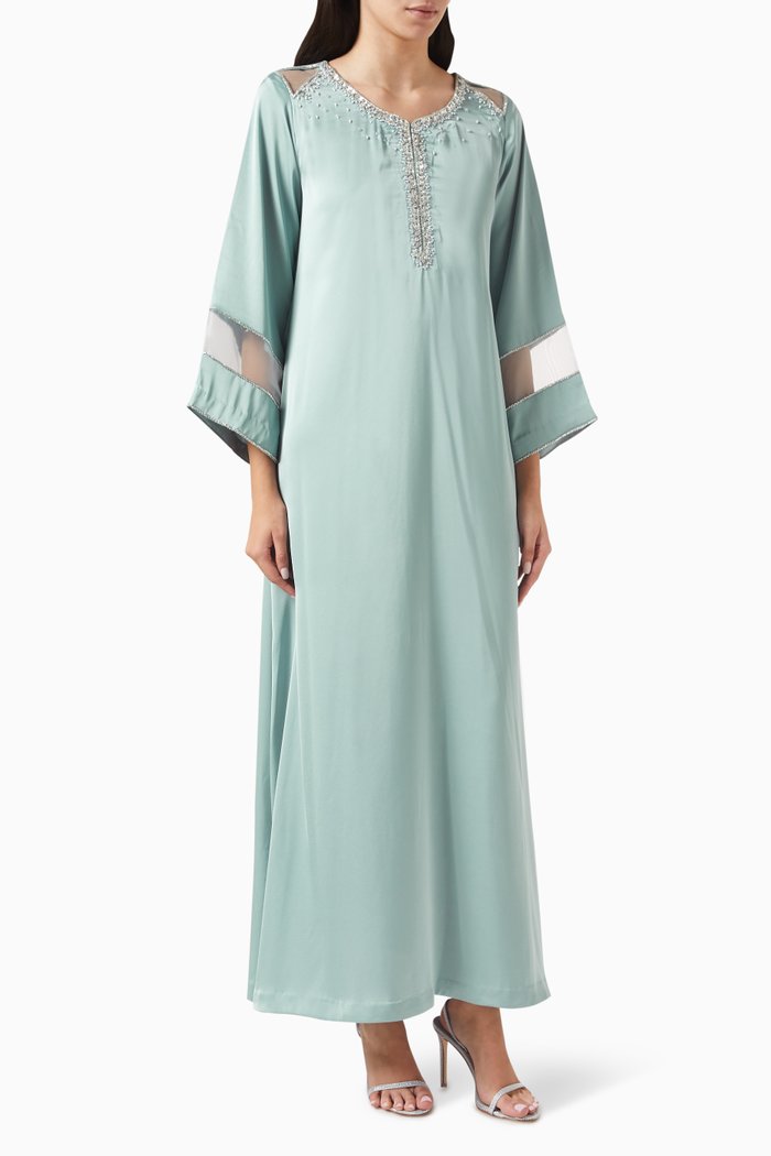 

Embellished Kaftan in Crêpe Satin, Green