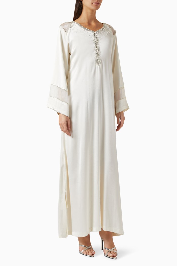 

Embellished Kaftan in Crêpe Satin, White