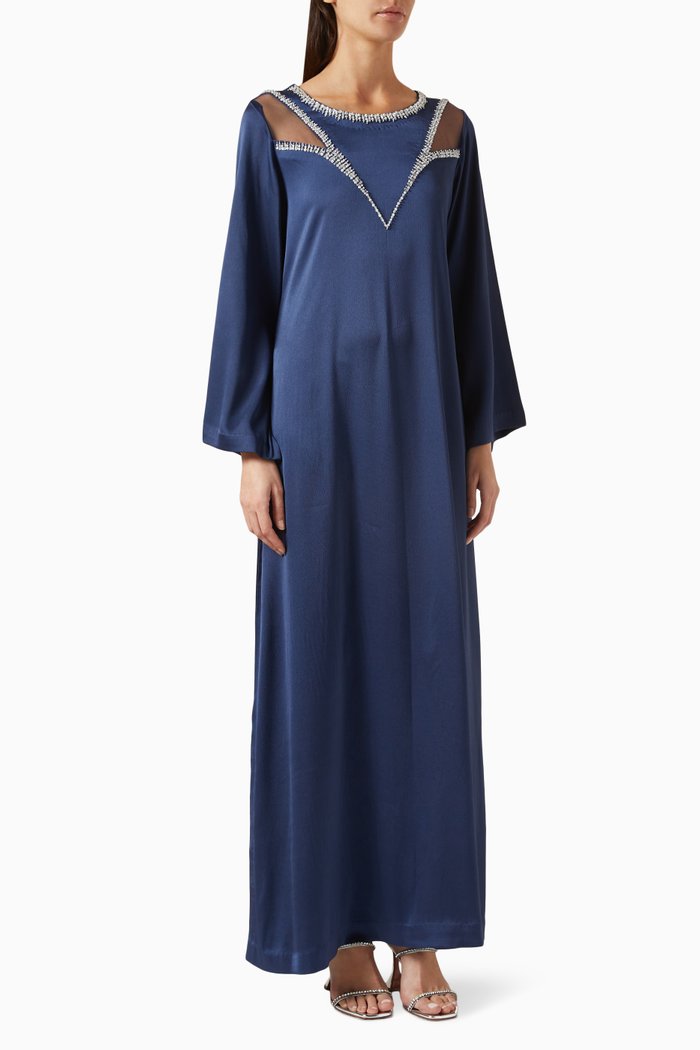 

Sheer-panels Kaftan in Crêpe Satin, Blue