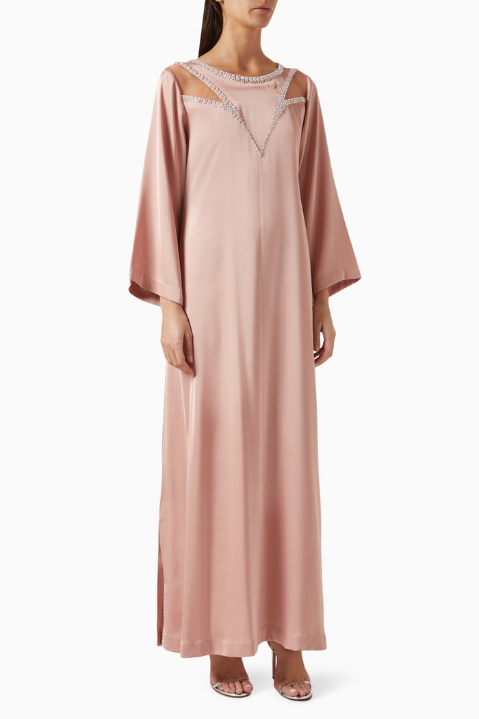 

Sheer-panels Kaftan in Crêpe Satin, Pink