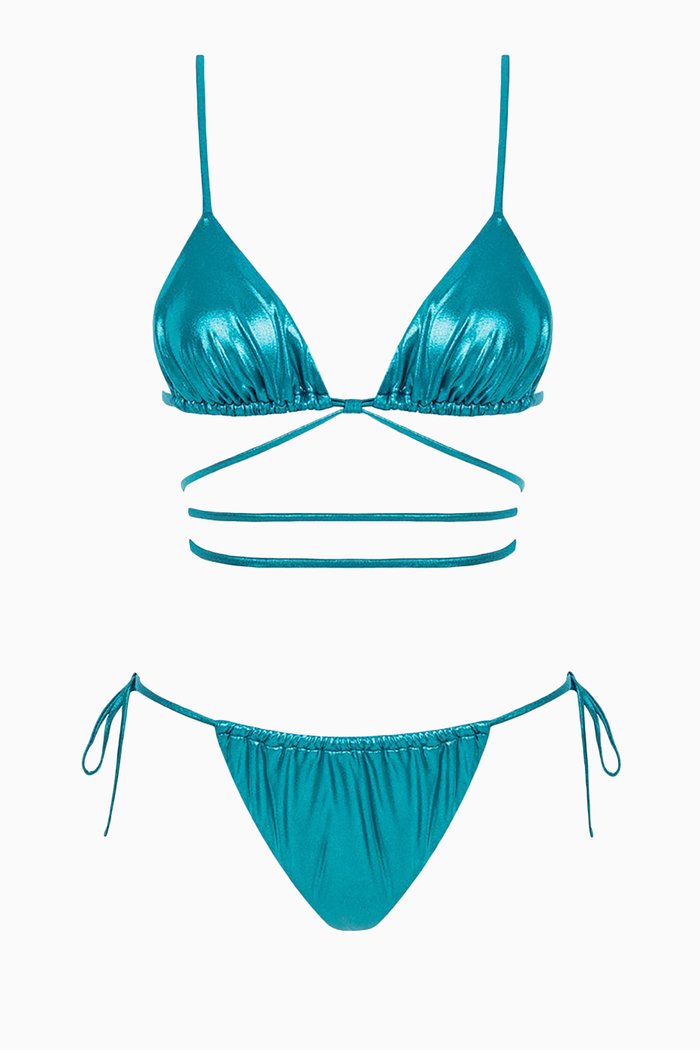 

Bella Tie-up Triangle Bikini Set in Stretch-nylon, Blue