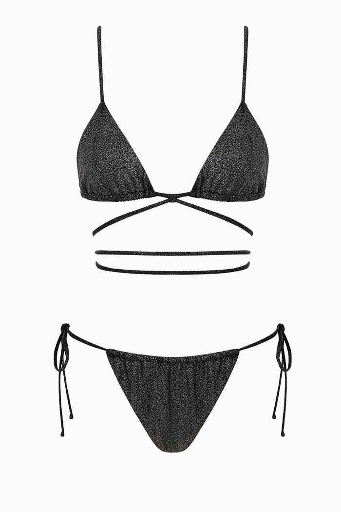 Bella Tie-up Triangle Bikini Set in Stretch-nylon, Black