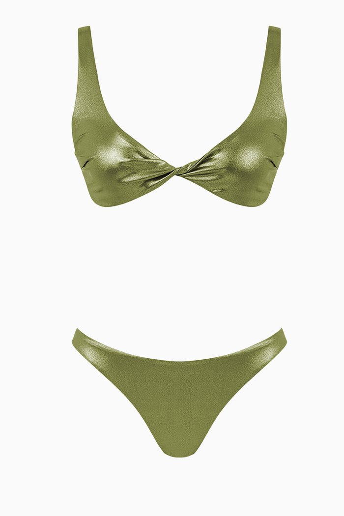 

Twist Front Metallic Bikini Set in Stretch-nylon, Green